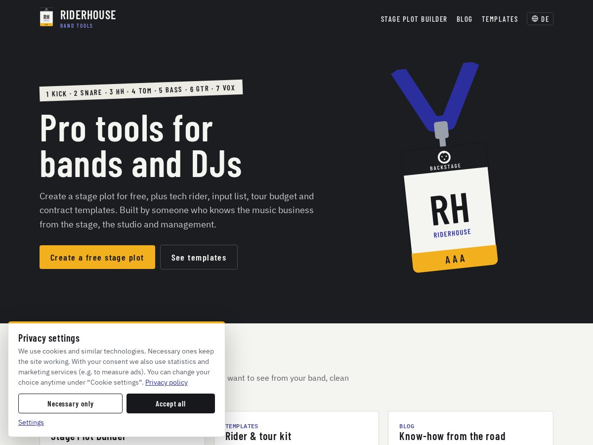 Landing-page snapshot of riderhouse.band