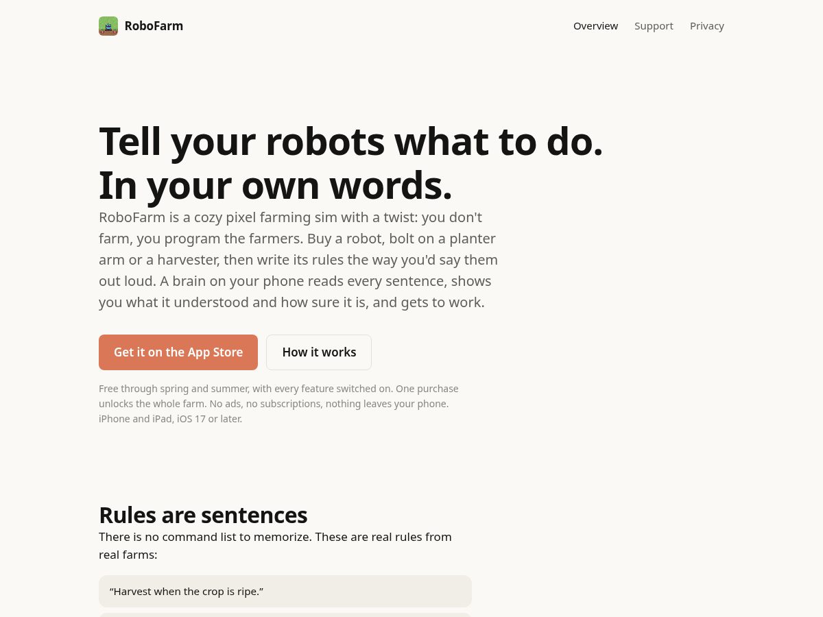 Landing-page snapshot of robofarmapp.com