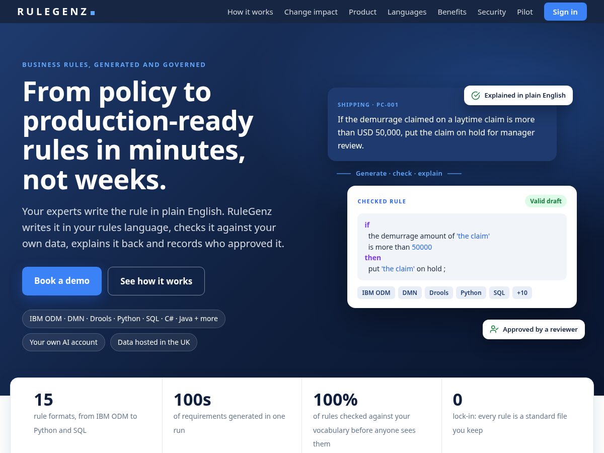 Landing-page snapshot of rulegenz.com