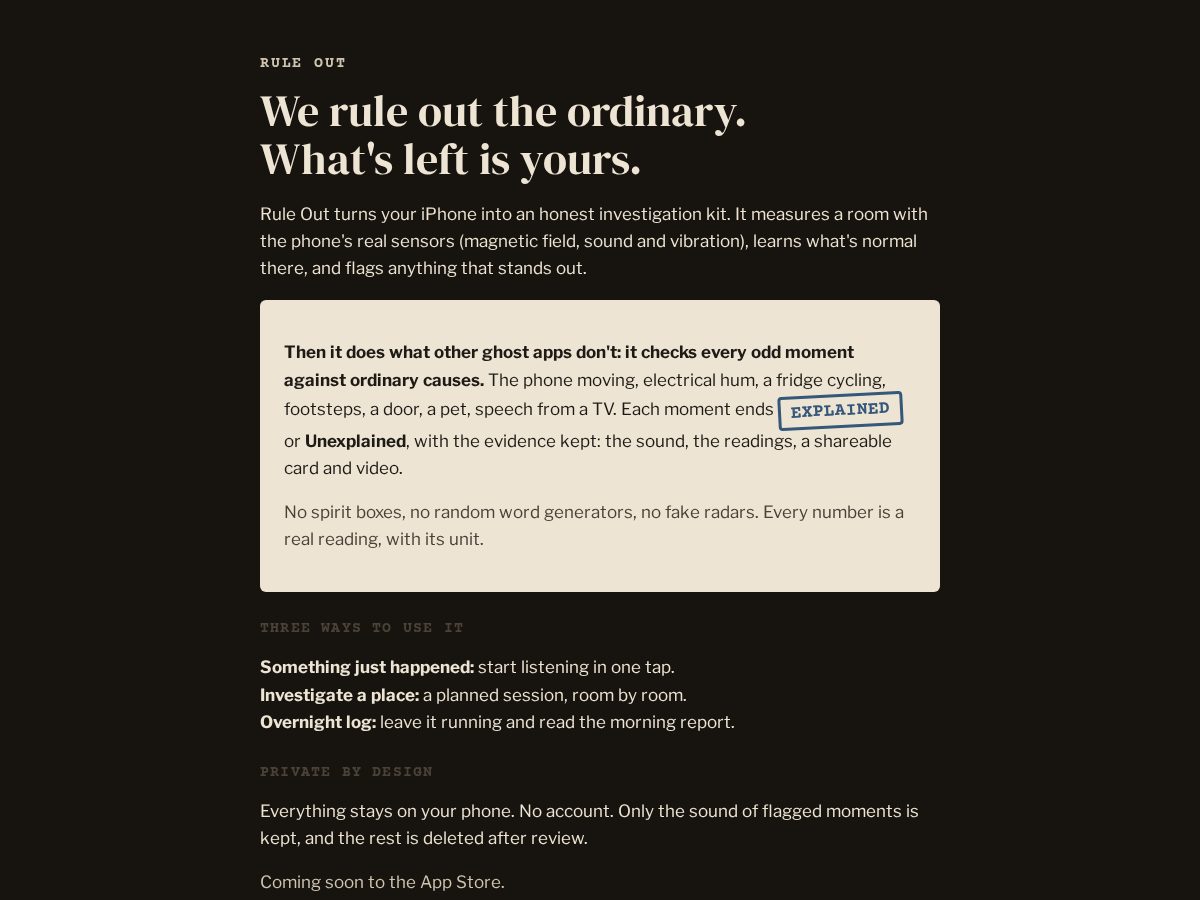 Landing-page snapshot of ruleout.app