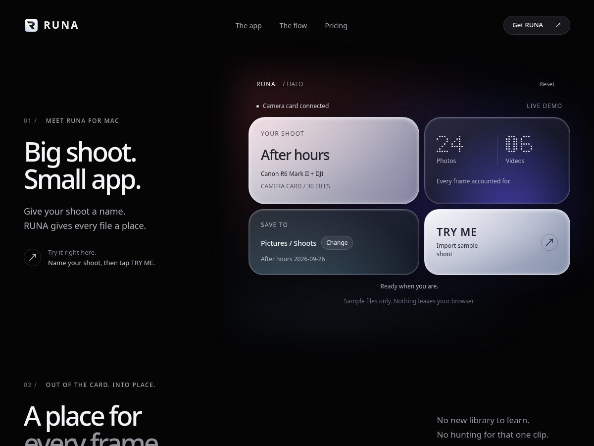 Landing-page snapshot of runanow.com