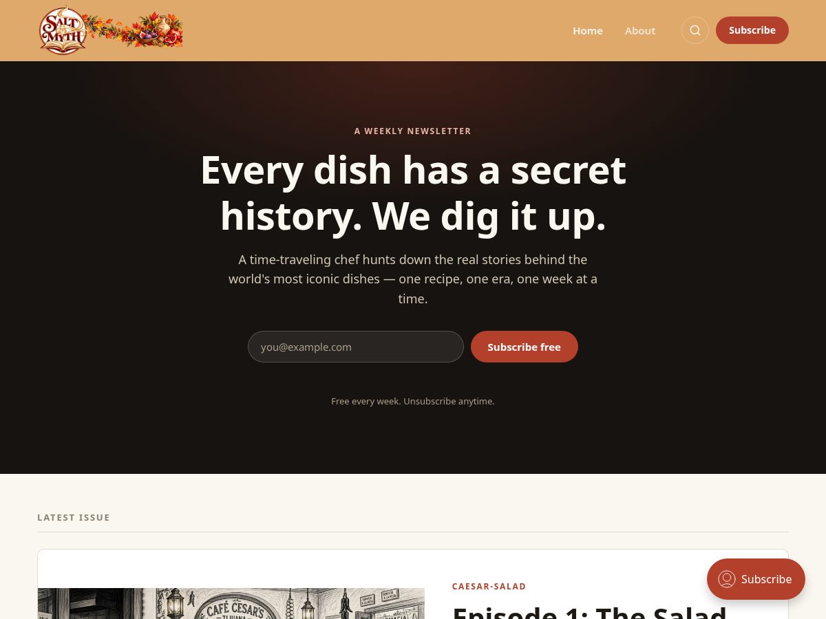 Landing-page snapshot of saltandmyth.com