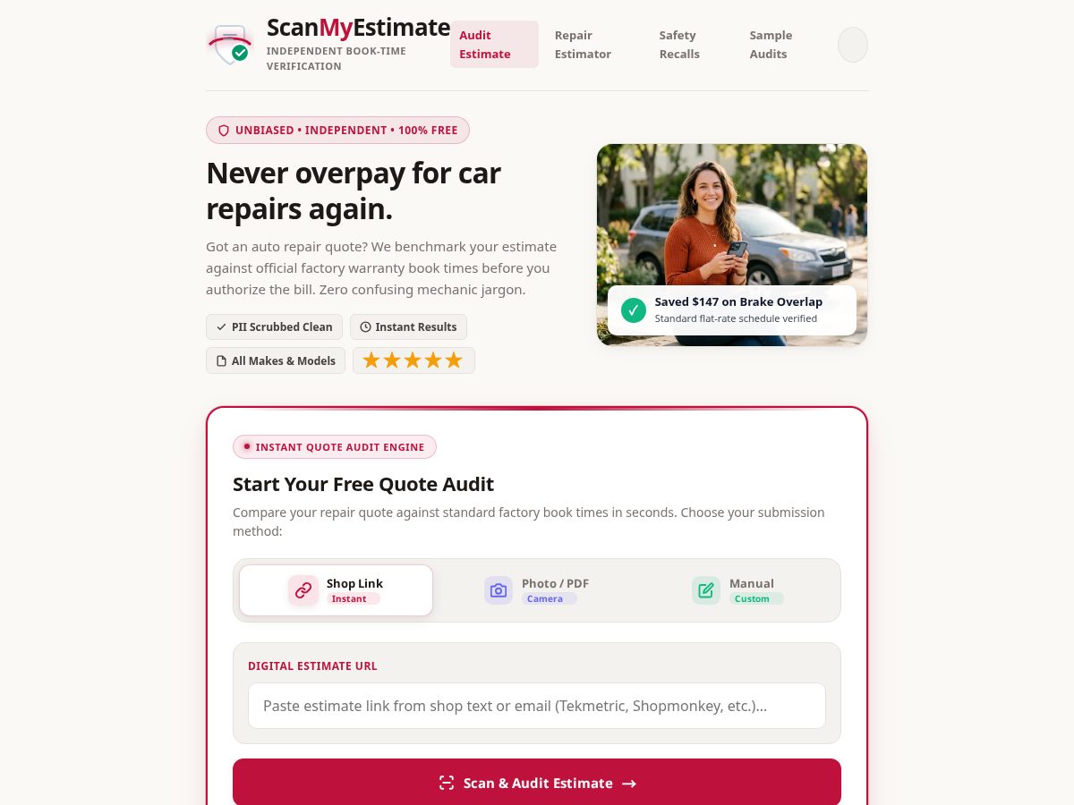 Landing-page snapshot of scanmyestimate.com
