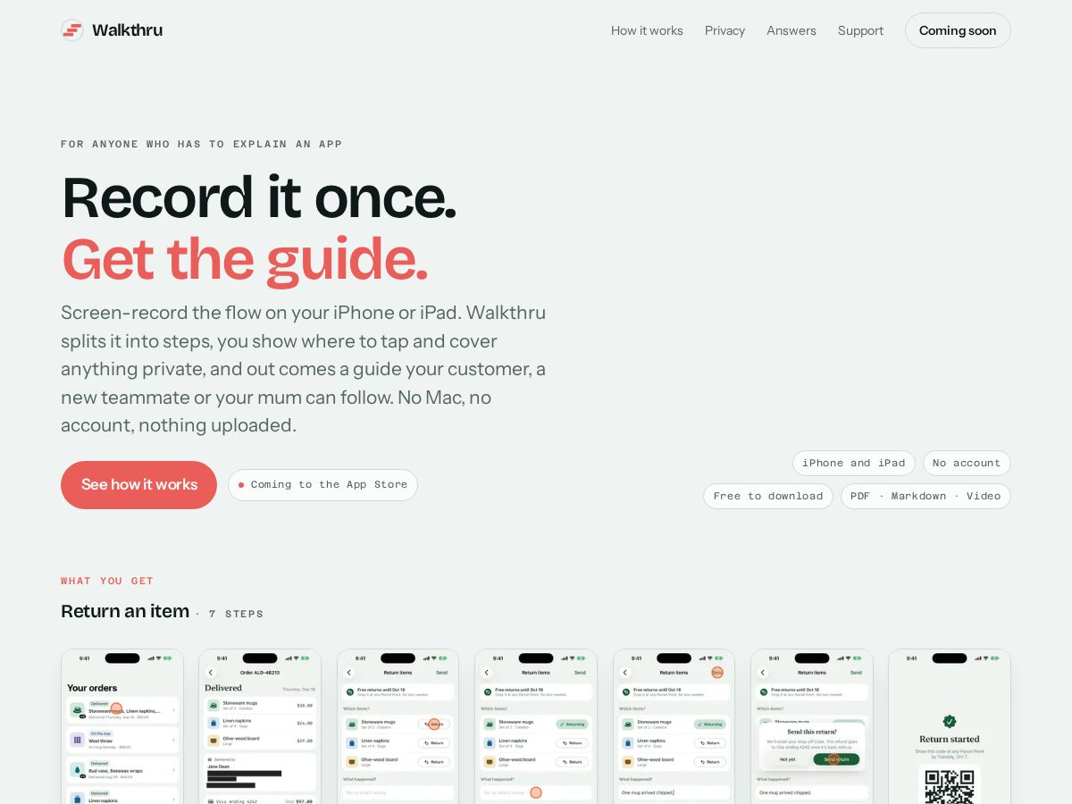 Landing-page snapshot of screenwalkthru.com