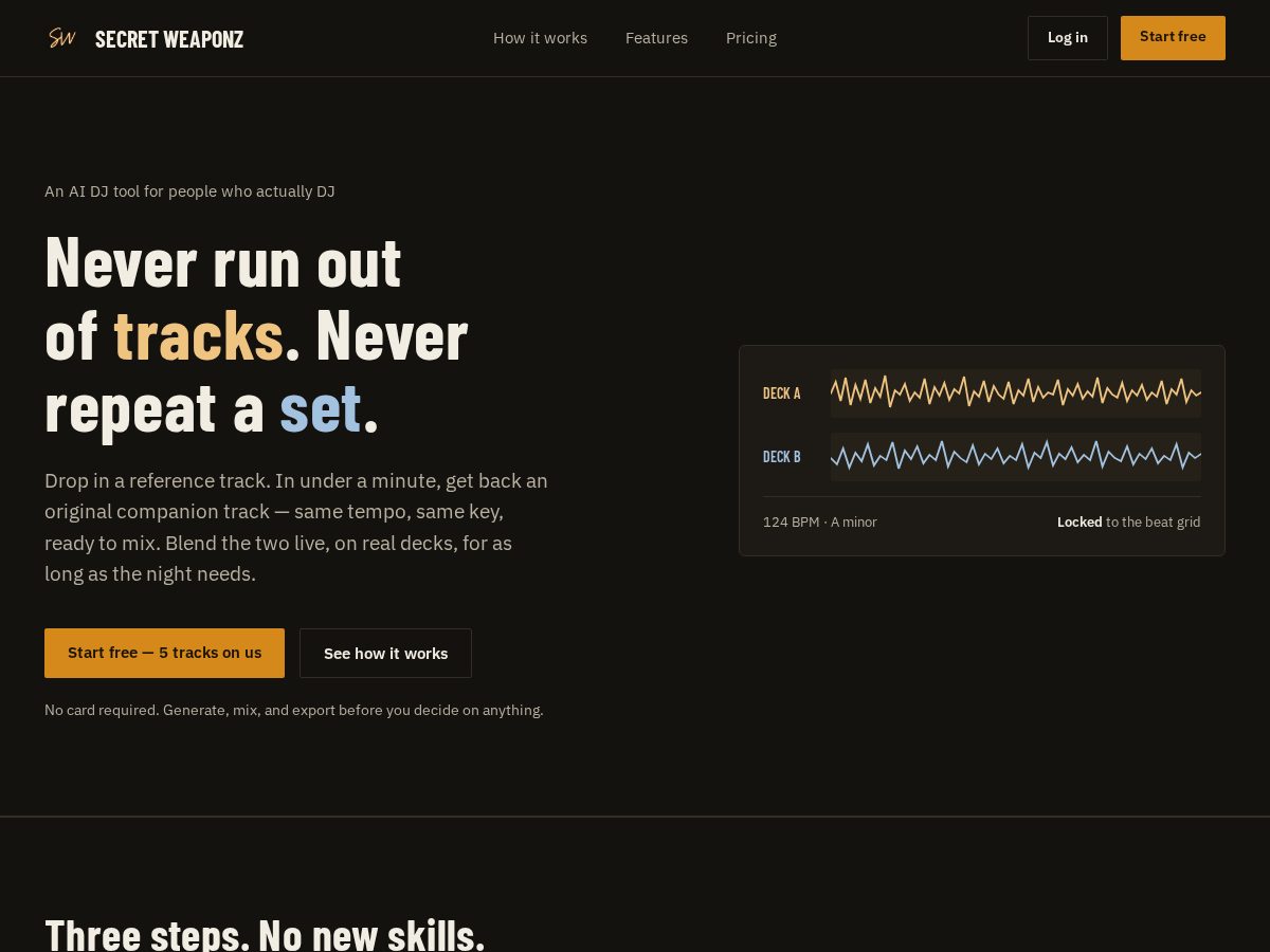 Landing-page snapshot of secretweaponz.app