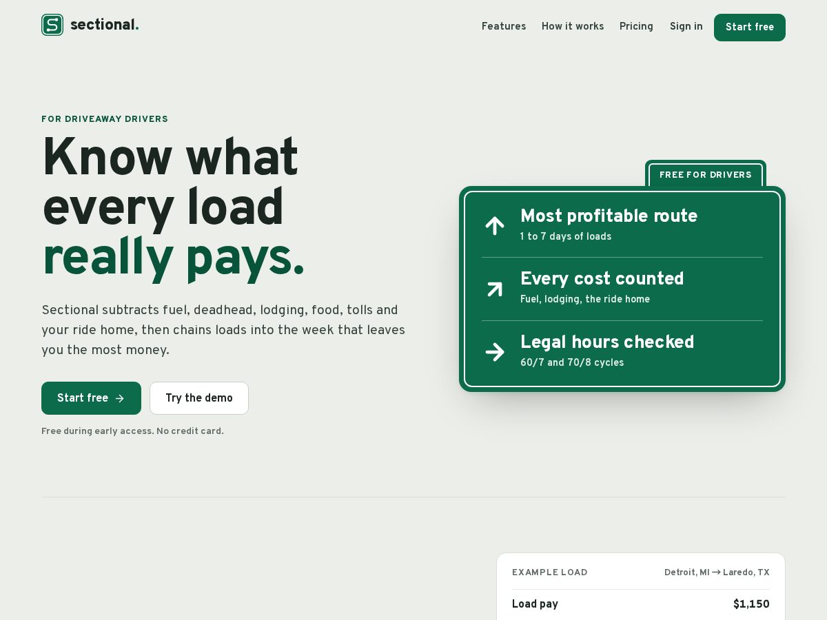 Landing-page snapshot of sectional.site