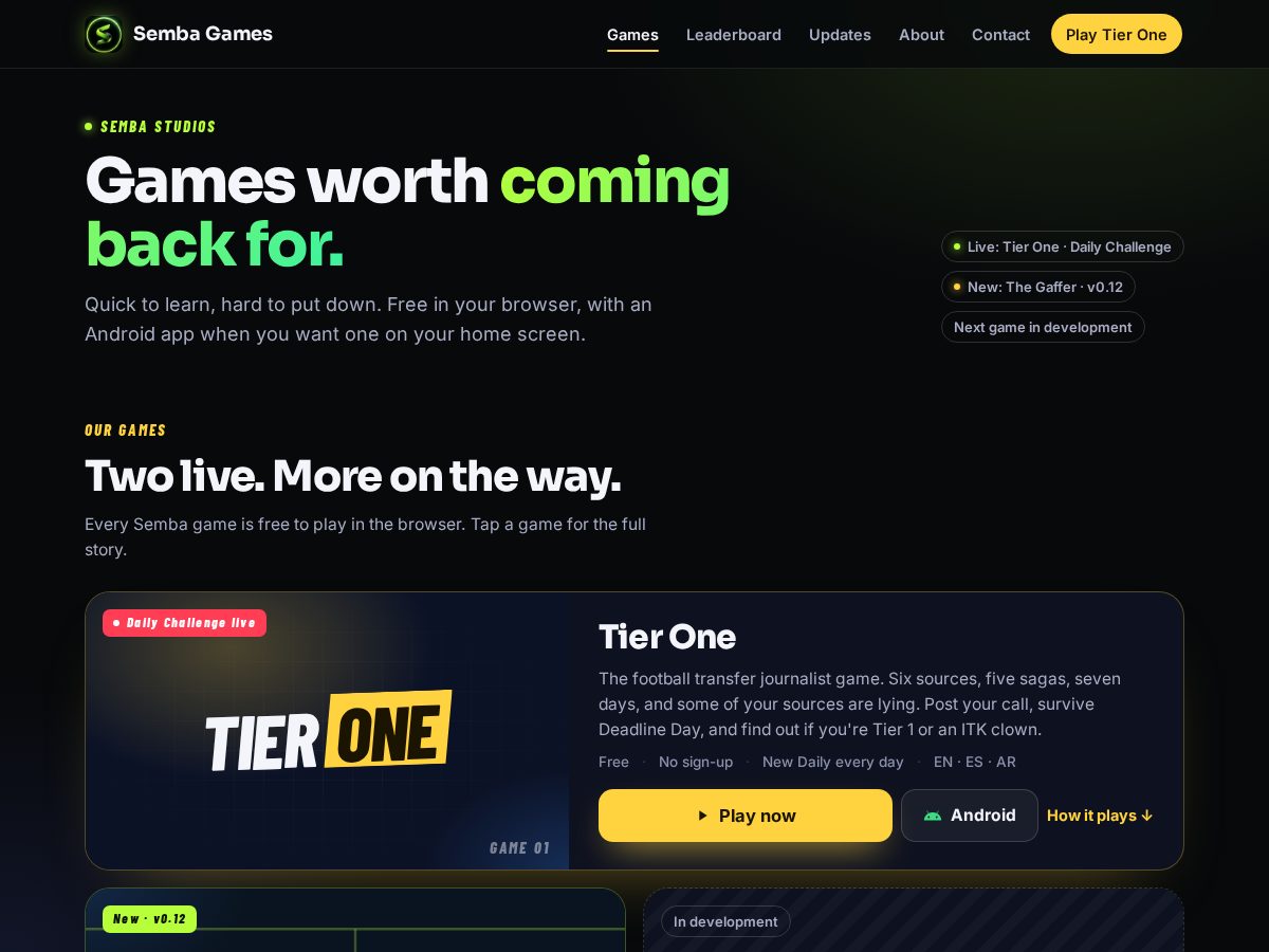 Landing-page snapshot of sembagames.app
