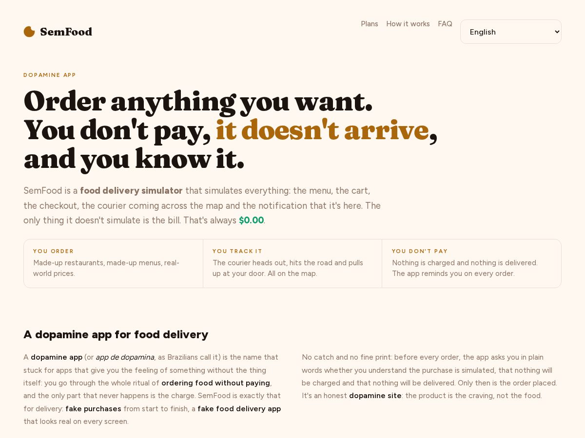 Landing-page snapshot of semfood.net