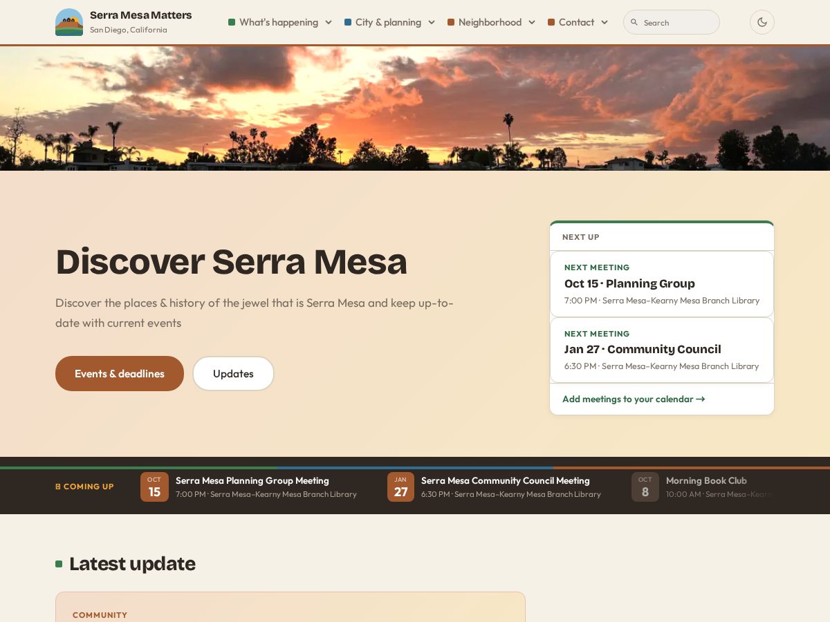 Landing-page snapshot of serramesamatters.com