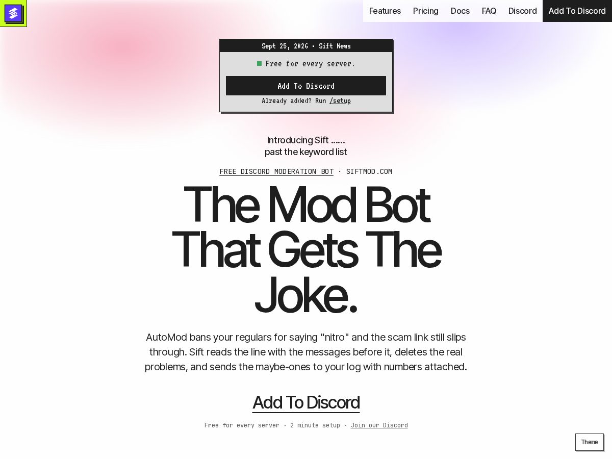 Landing-page snapshot of siftmod.com
