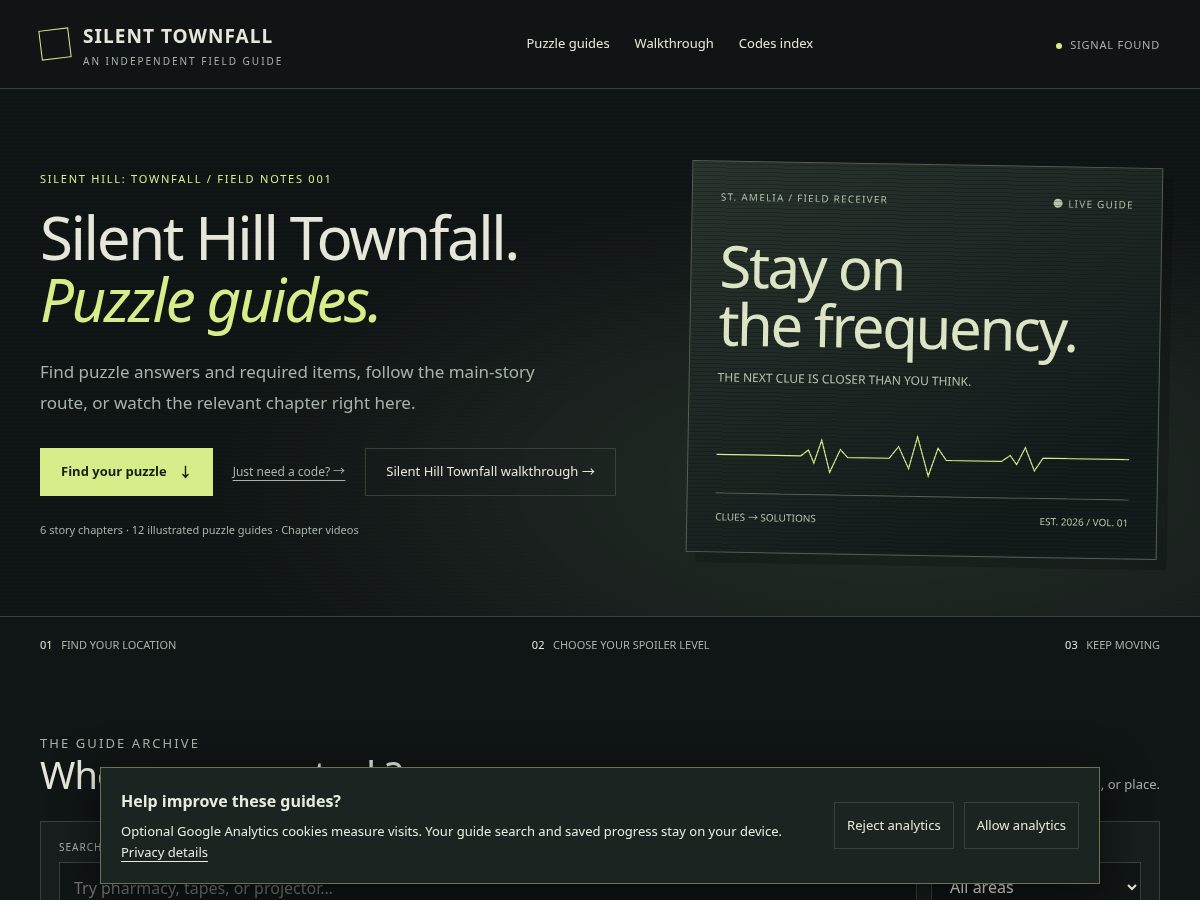 Landing-page snapshot of silenttownfall.com
