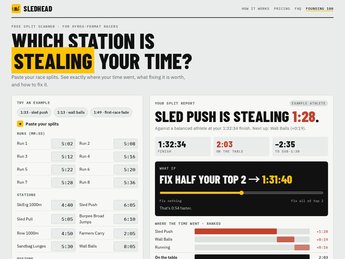 Landing-page snapshot of sledhead.app