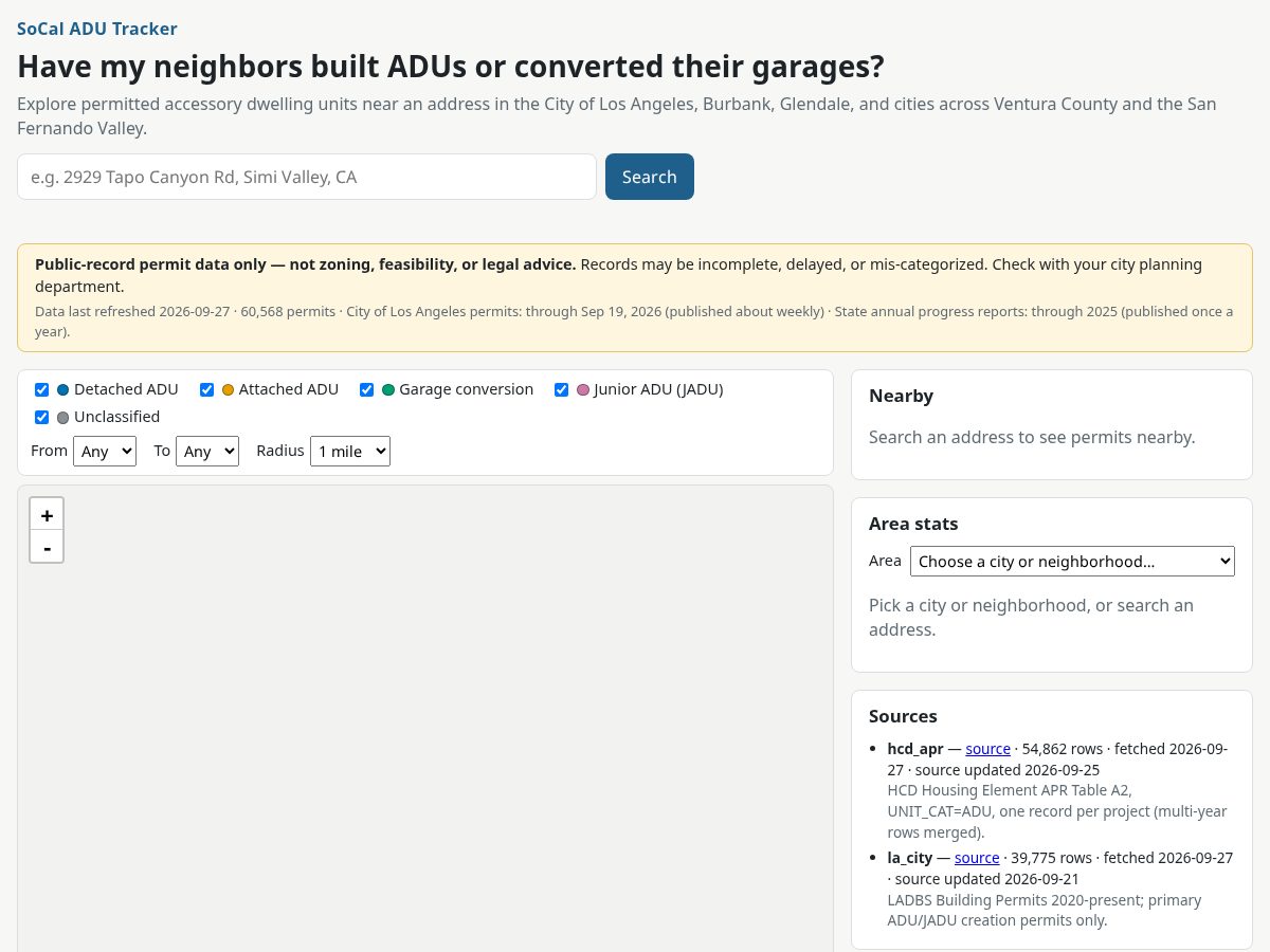 Landing-page snapshot of socaladutracker.com