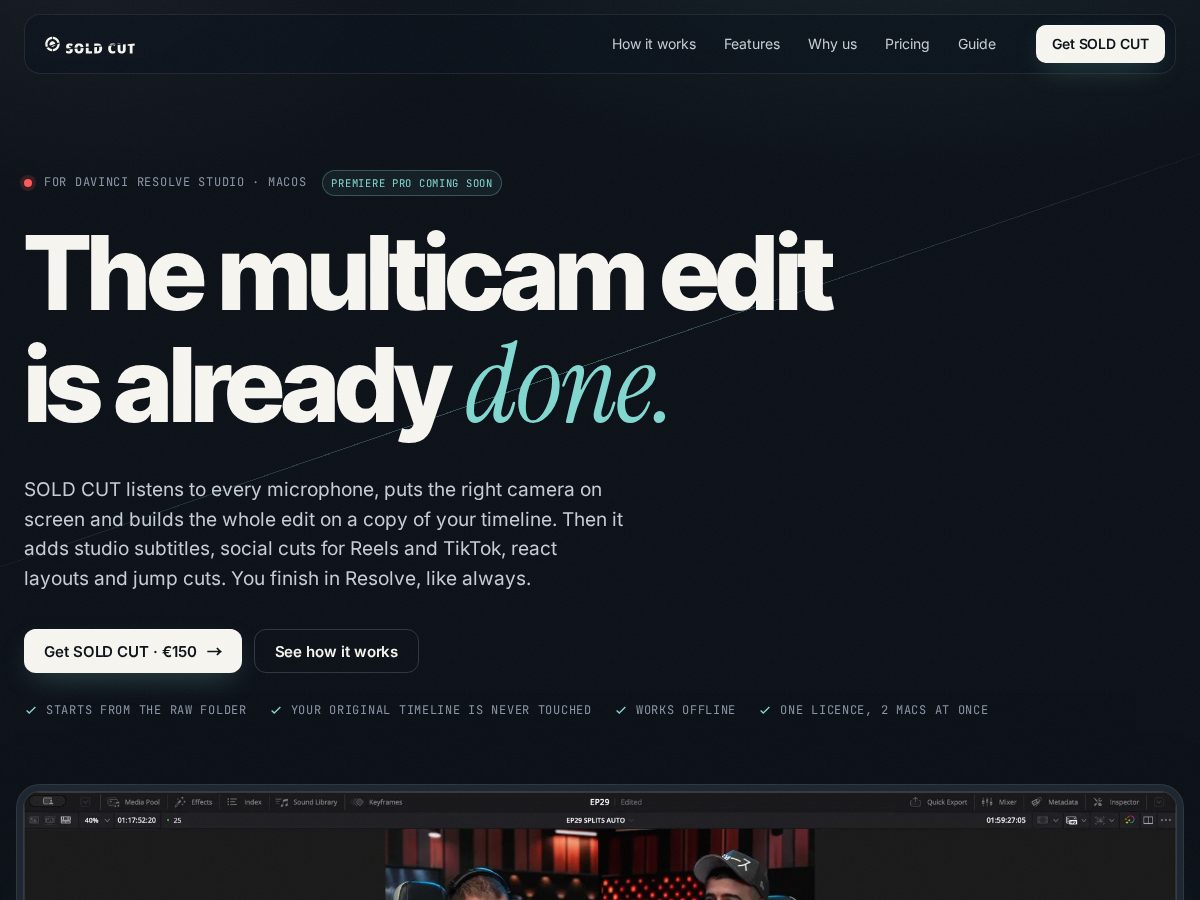 Landing-page snapshot of soldcut.app