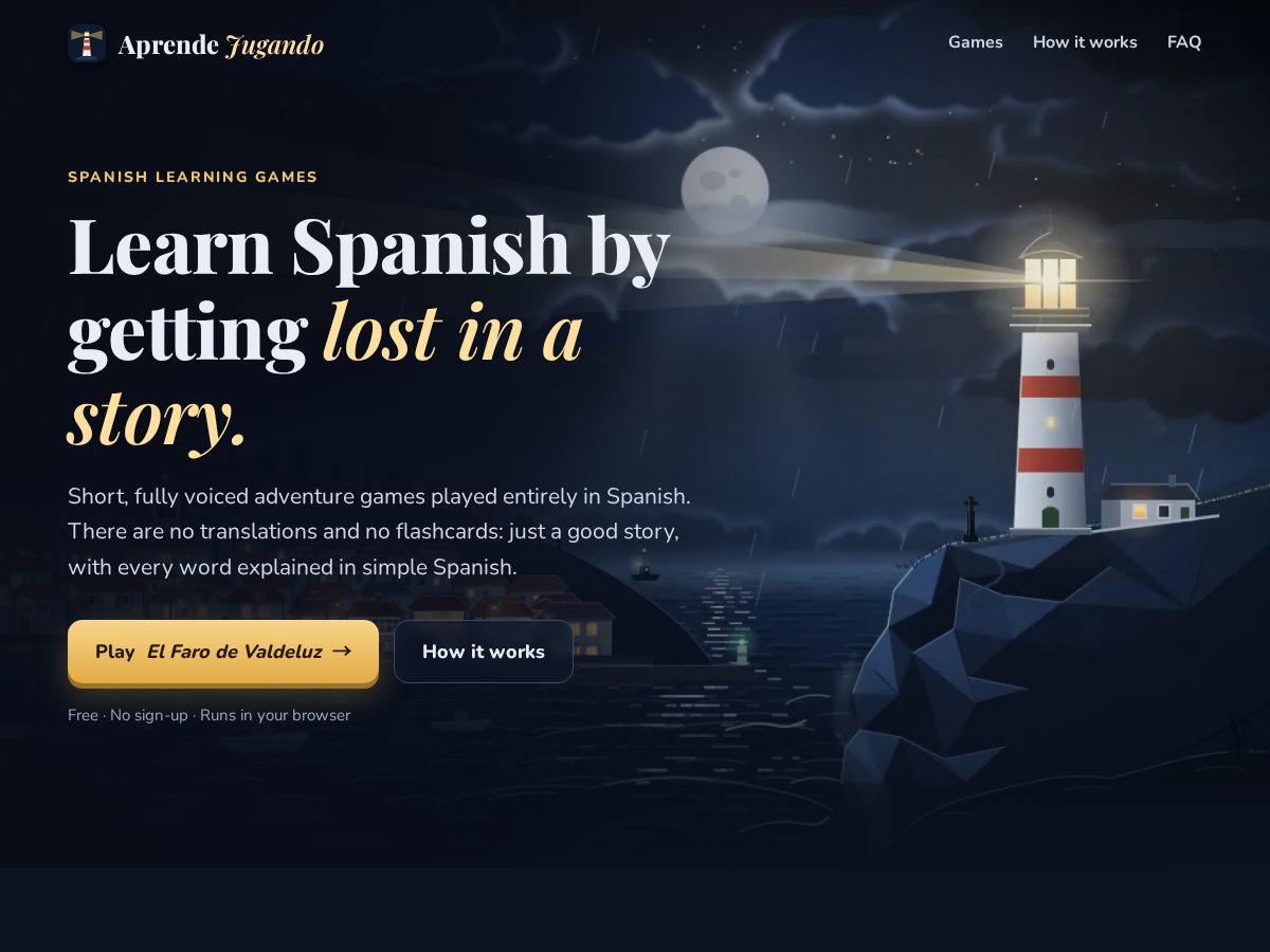 Landing-page snapshot of spanishpointandclick.com
