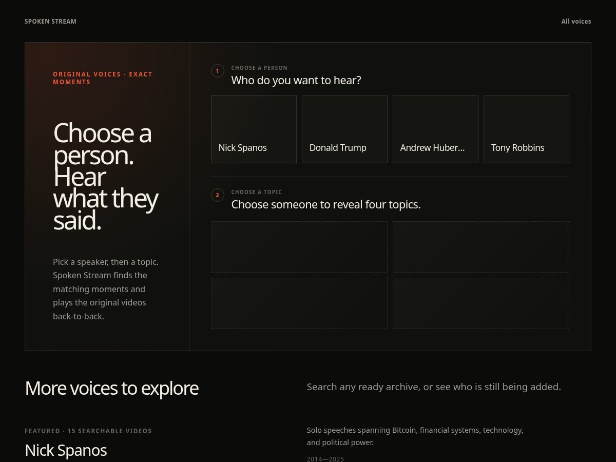 Landing-page snapshot of spokenstream.com