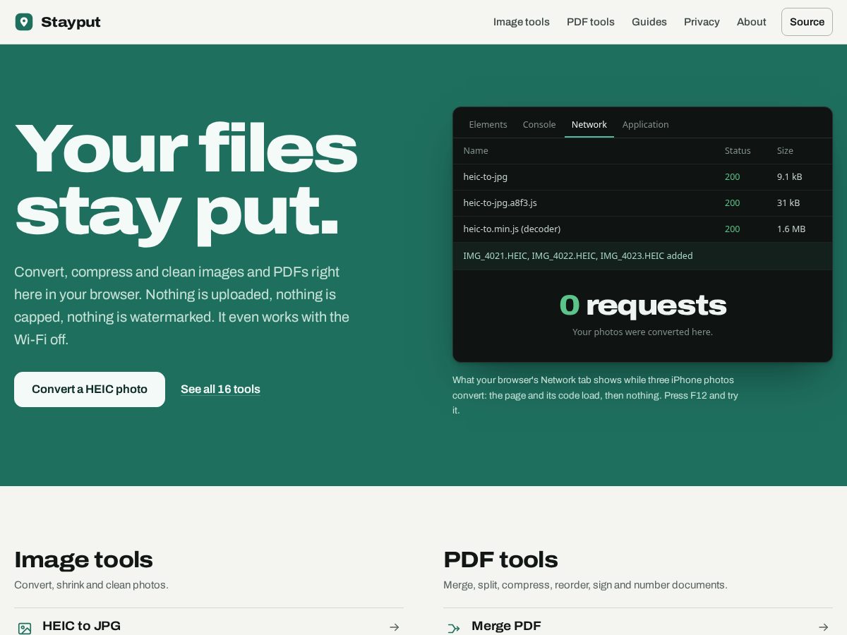 Landing-page snapshot of stayput.dev