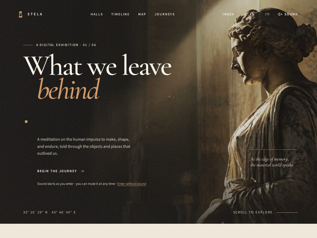 Landing-page snapshot of stela.world
