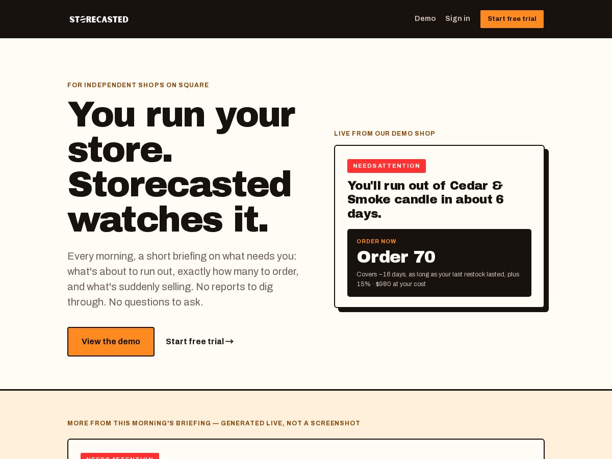 Landing-page snapshot of storecasted.com