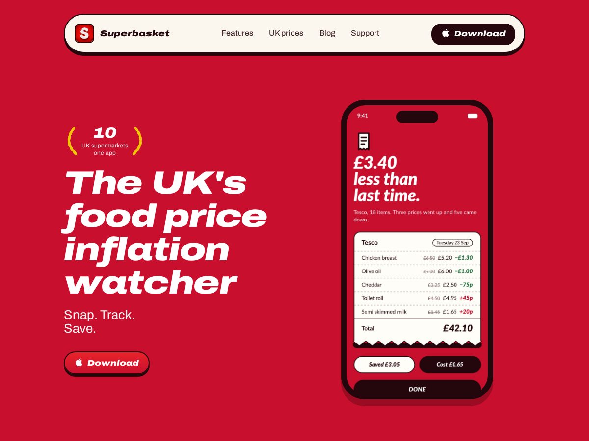 Landing-page snapshot of superbasket.app