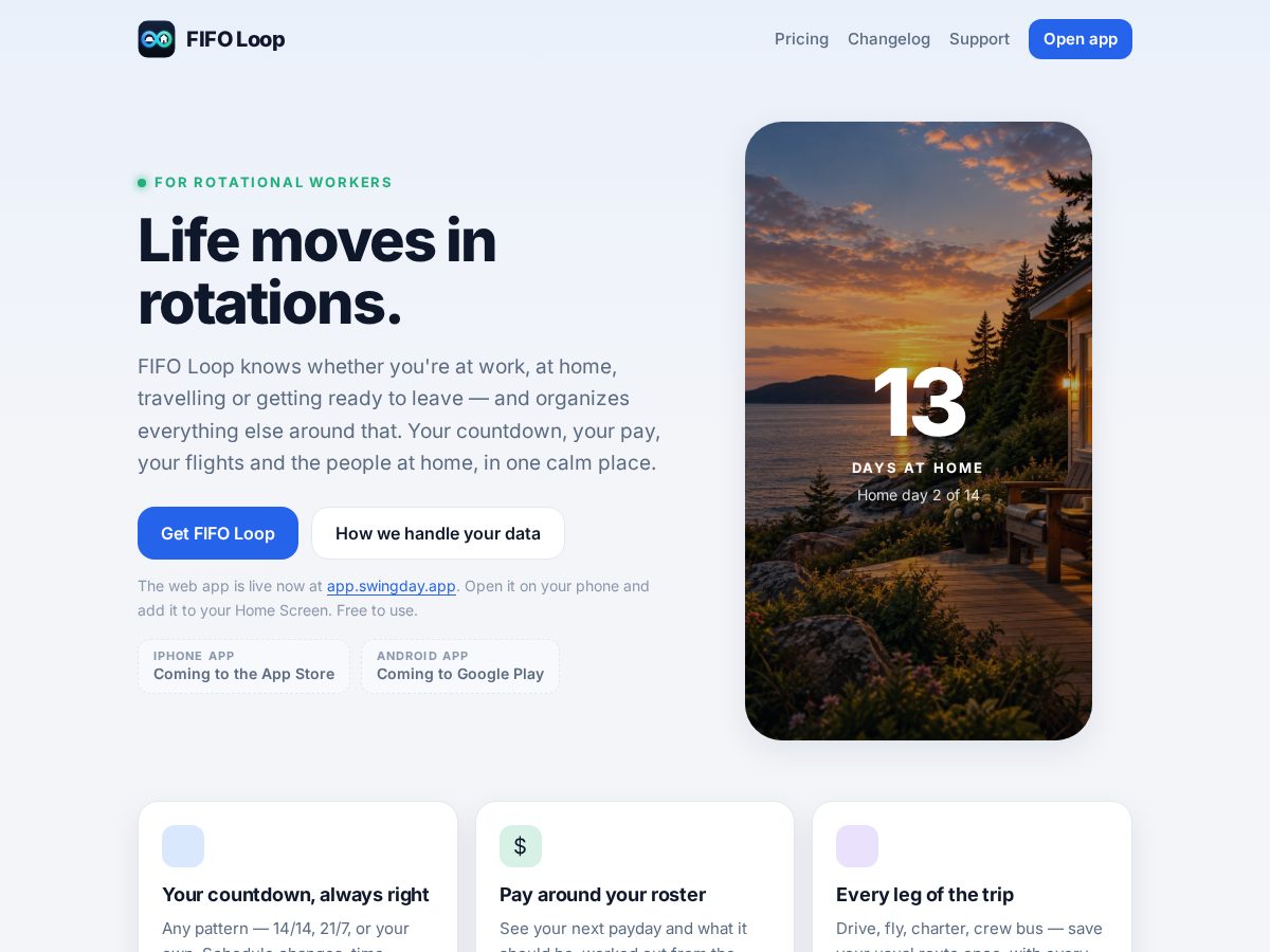 Landing-page snapshot of swingday.app