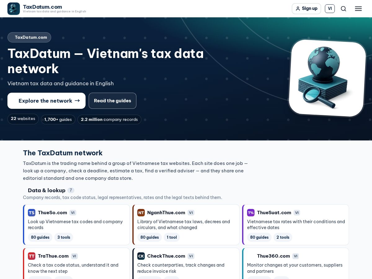 Landing-page snapshot of taxdatum.com