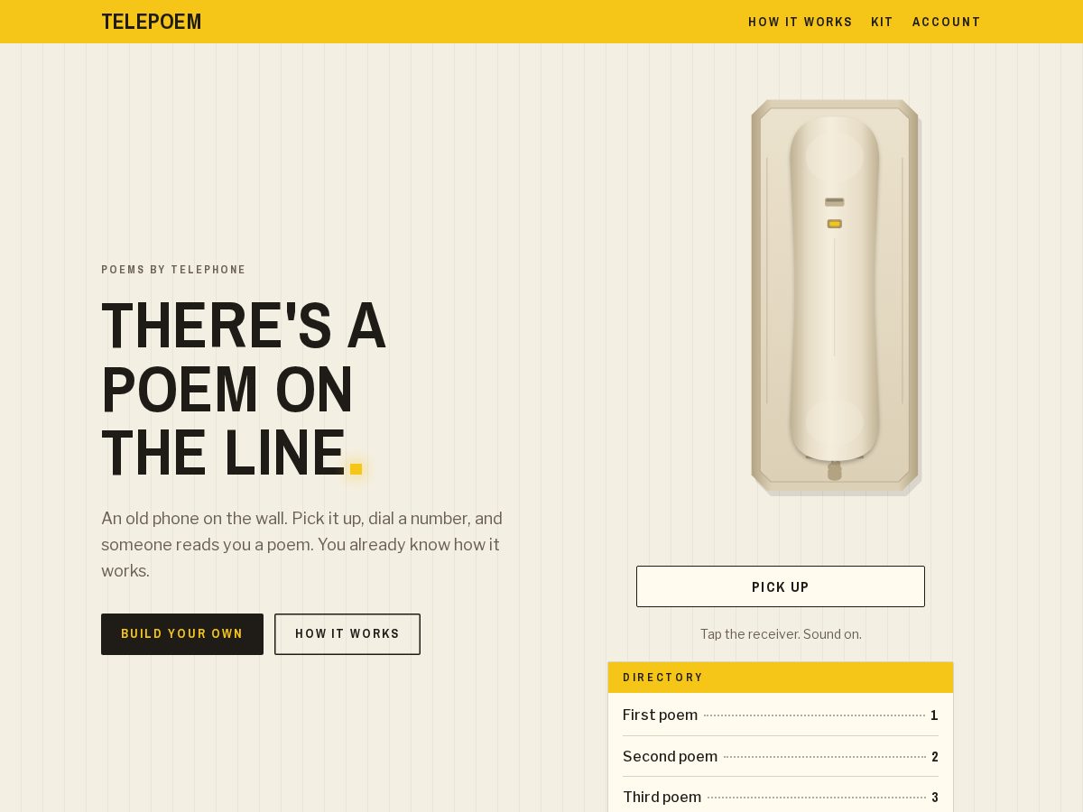 Landing-page snapshot of telepoem.art