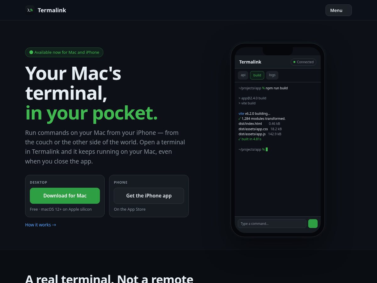 Landing-page snapshot of termalink.app