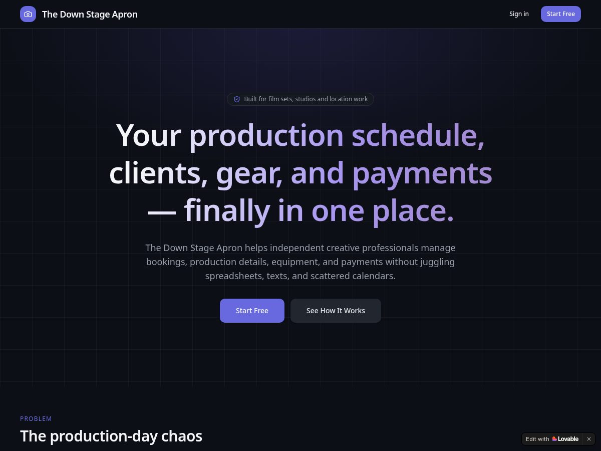 Landing-page snapshot of the-downstage-apron.online