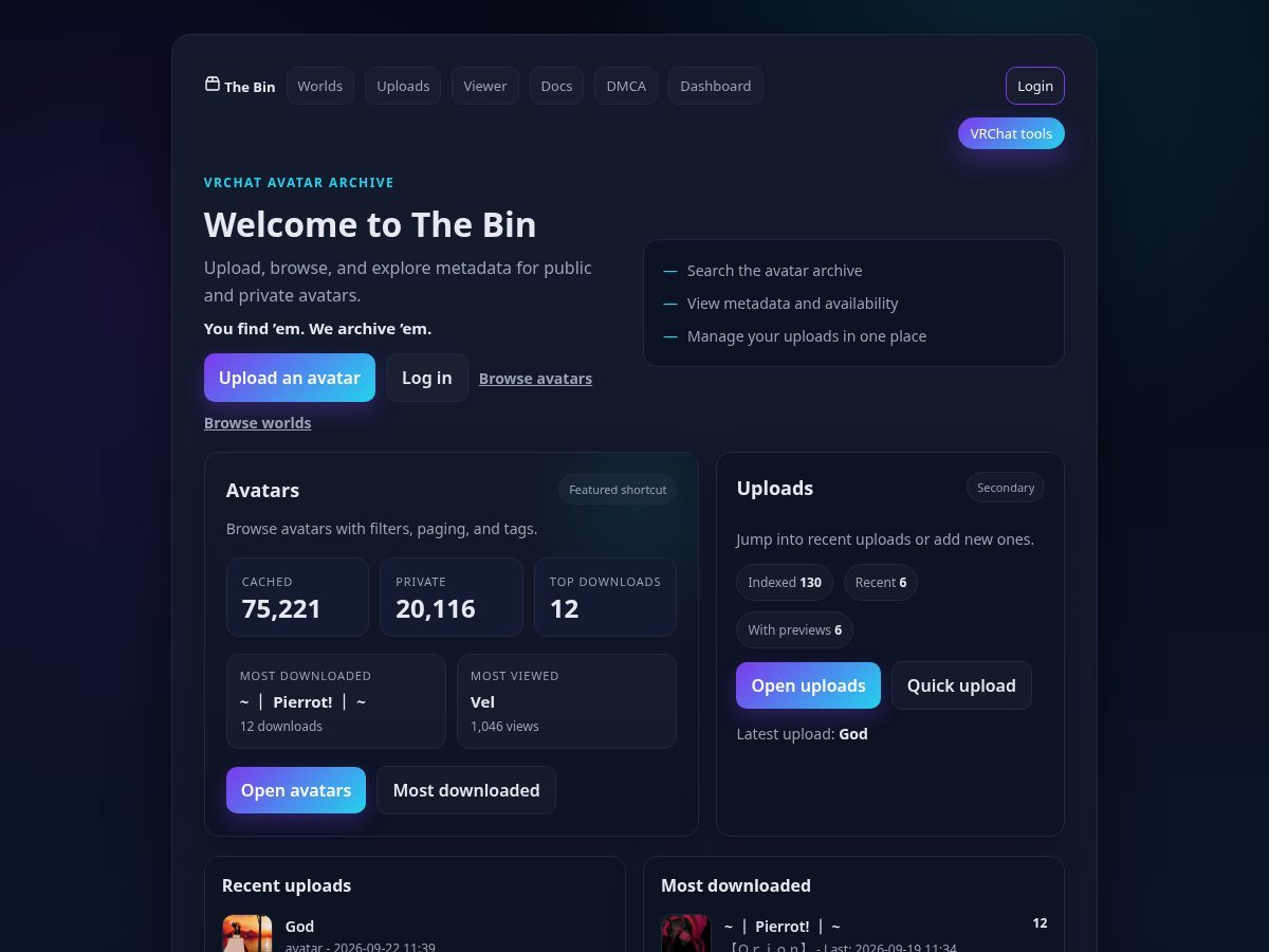 Landing-page snapshot of thebinarchive.com