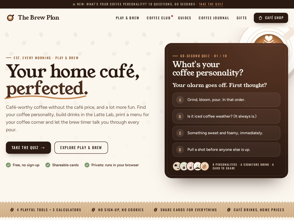Landing-page snapshot of thebrewplan.com