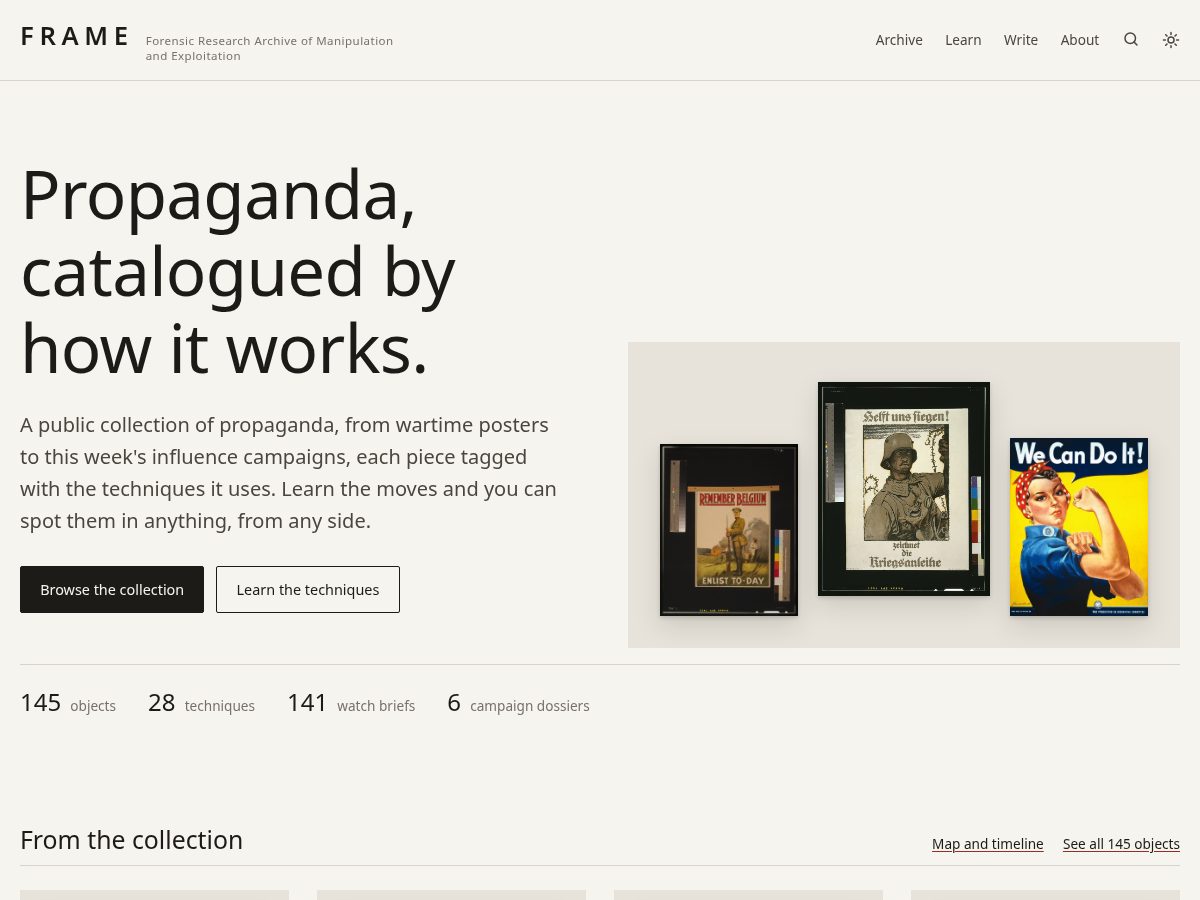 Landing-page snapshot of theframearchive.org