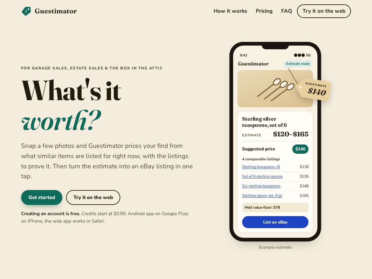 Landing-page snapshot of theguestimator.com