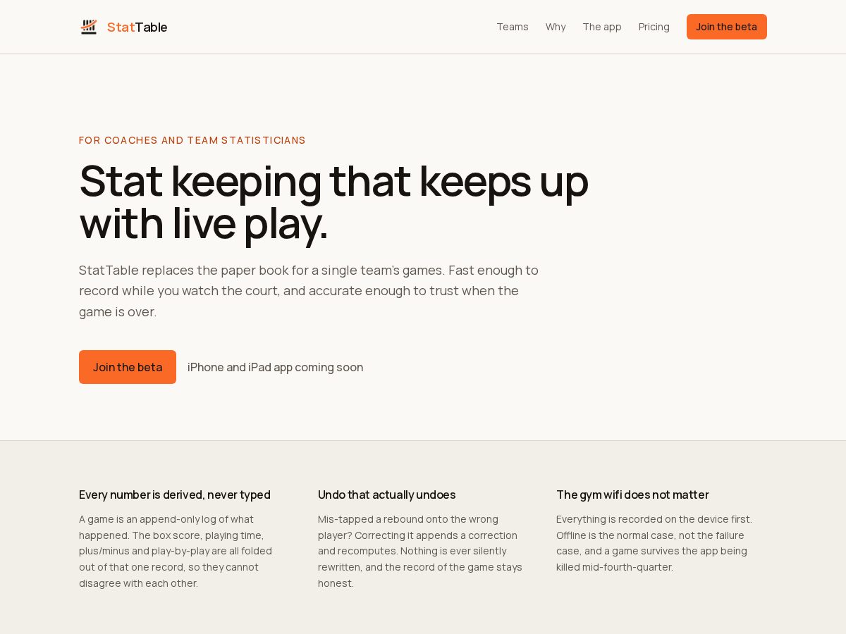 Landing-page snapshot of thestattable.app
