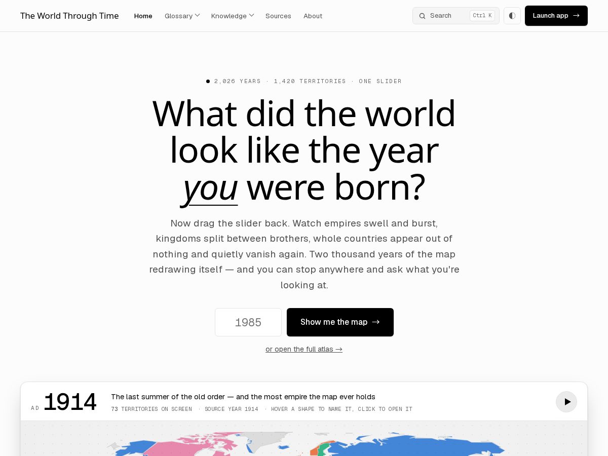 Landing-page snapshot of theworldthroughtime.com