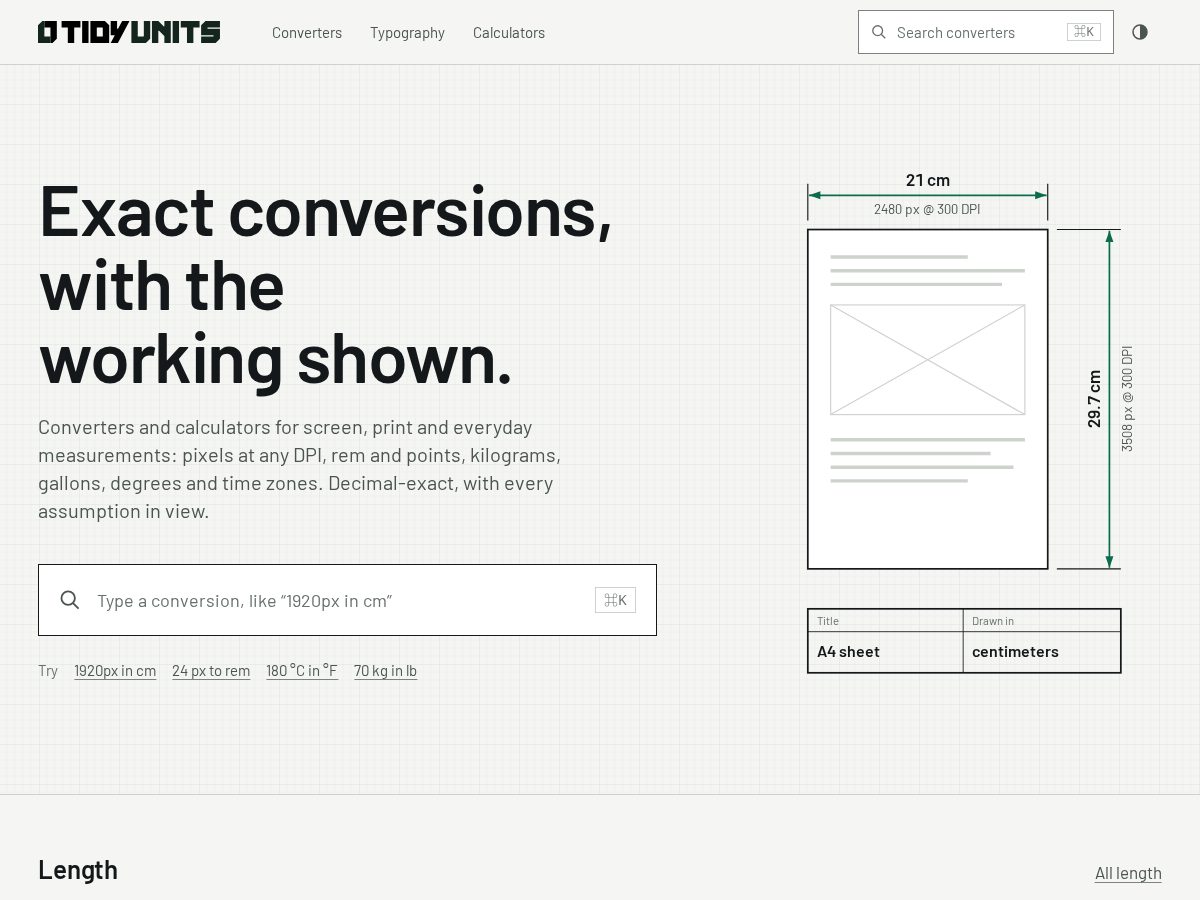 Landing-page snapshot of tidyunits.com