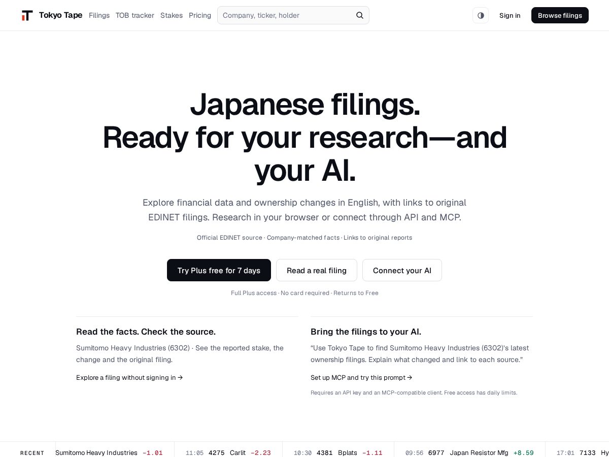 Landing-page snapshot of tokyotape.com