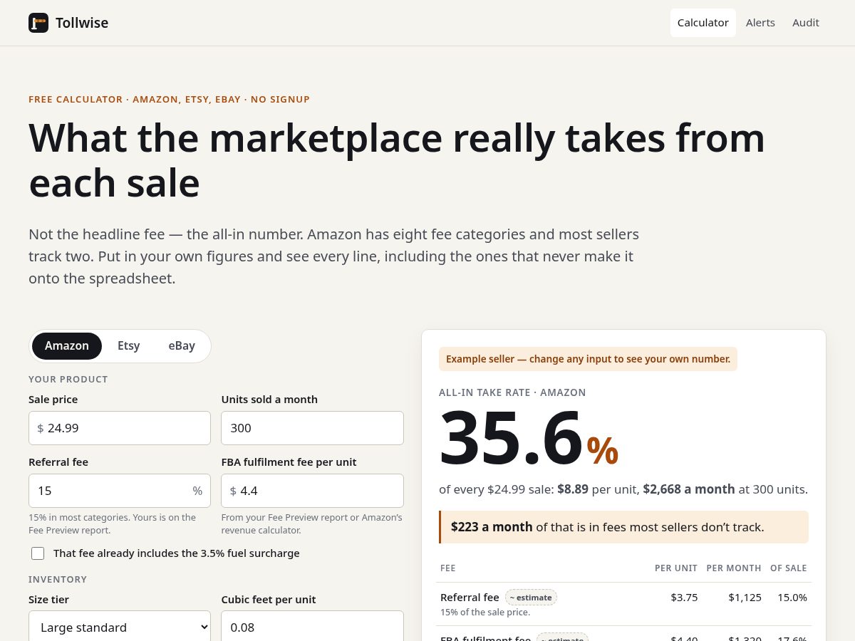 Landing-page snapshot of tollwise.app