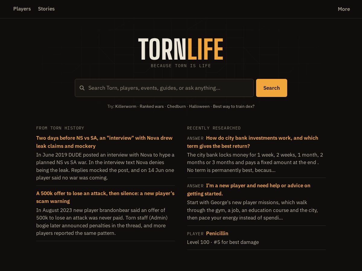 Landing-page snapshot of tornlife.com