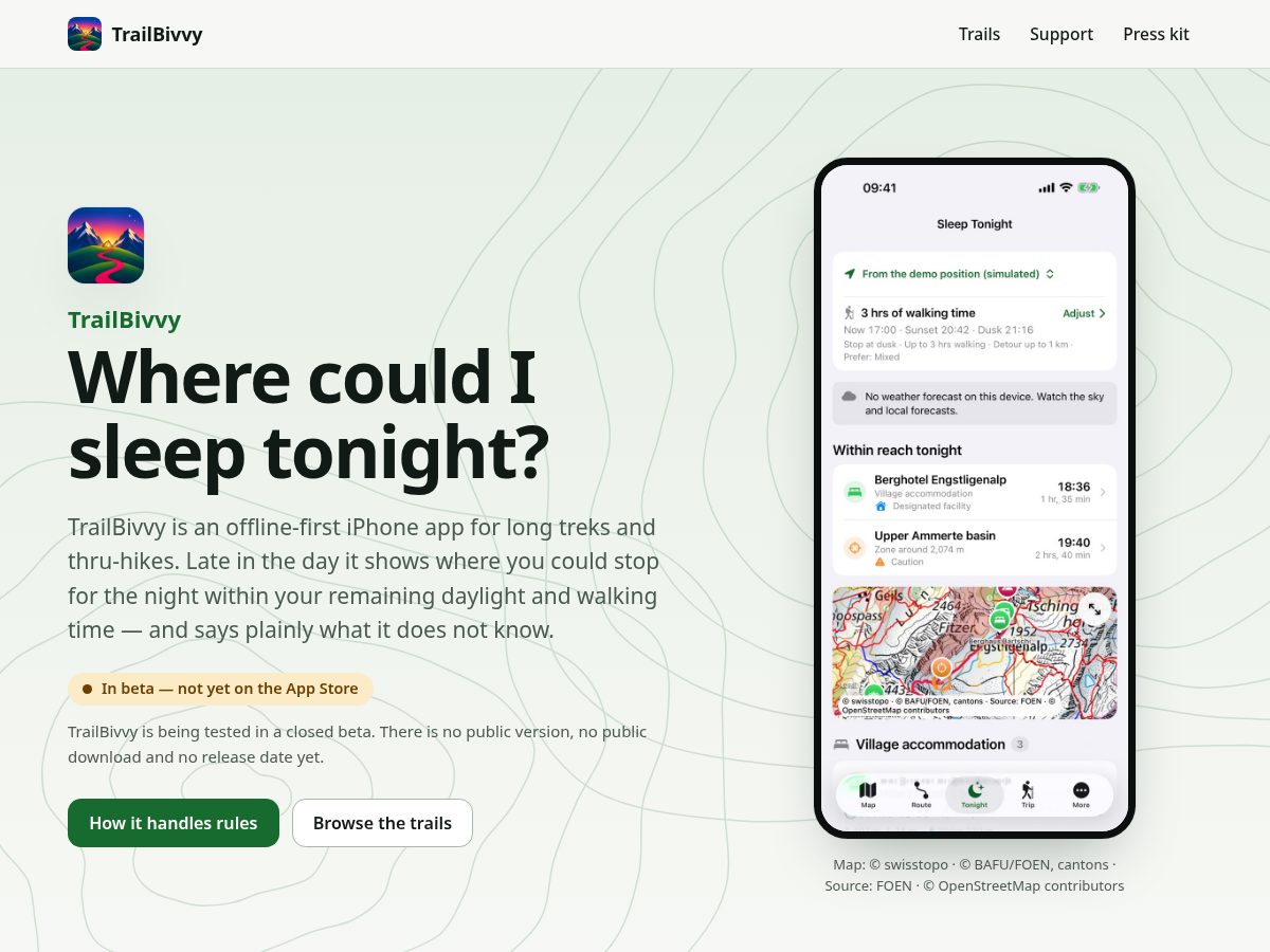 Landing-page snapshot of trailbivvy.com