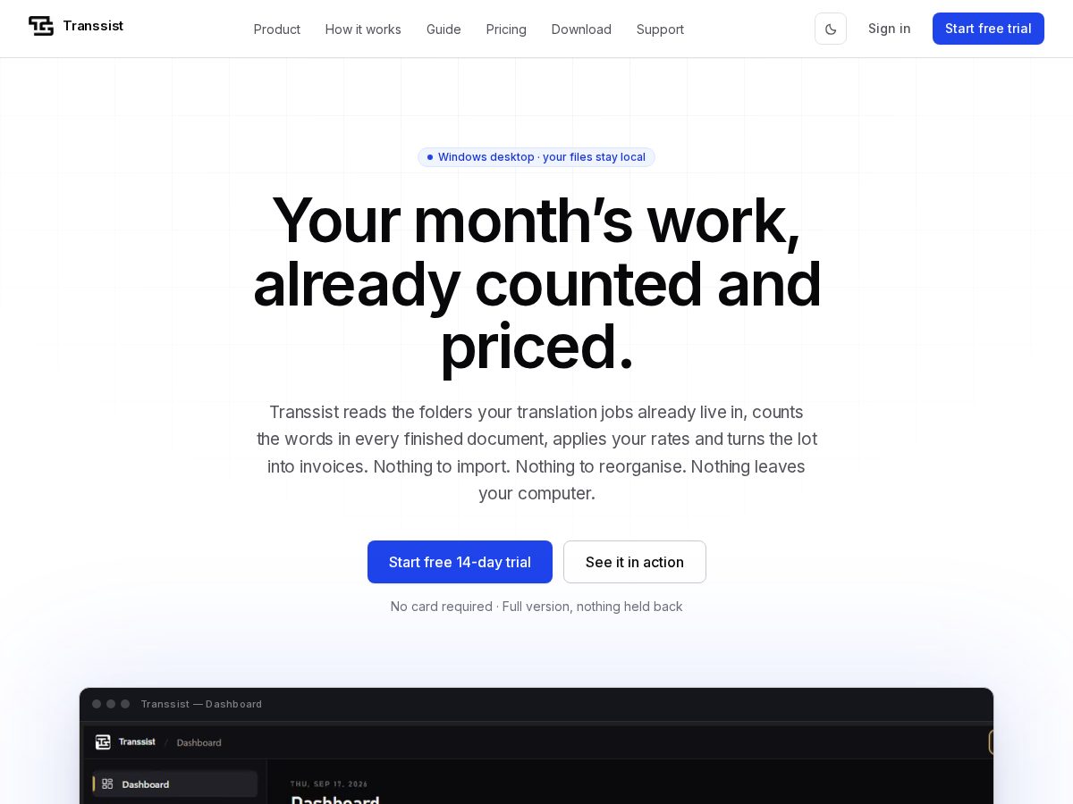 Landing-page snapshot of transsist.com