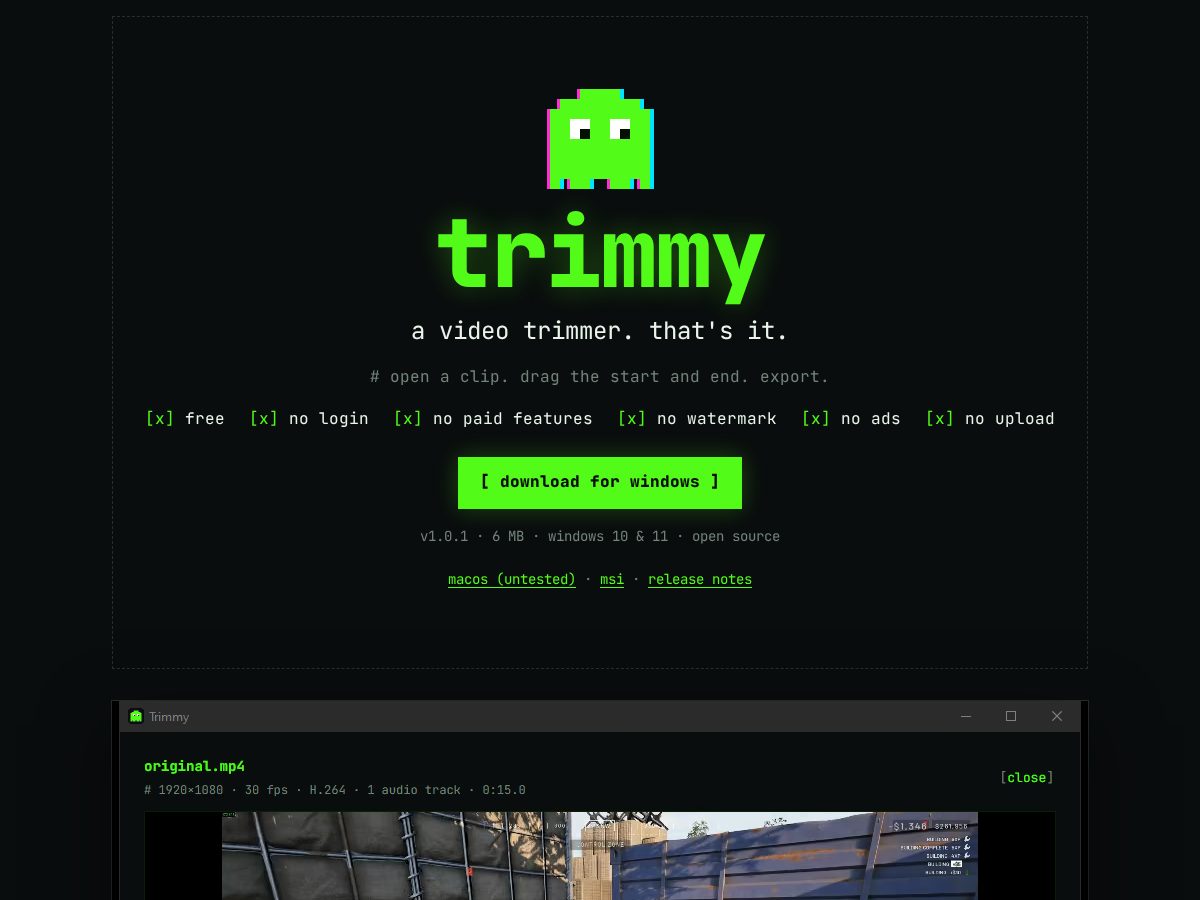 Landing-page snapshot of trimmy.lol