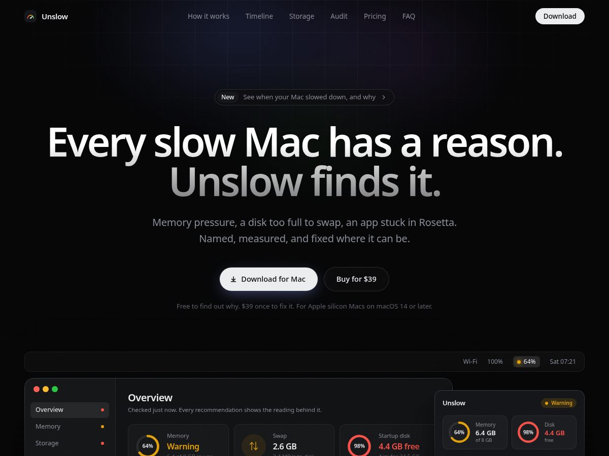 Landing-page snapshot of unslow.app