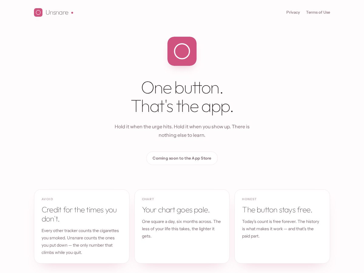 Landing-page snapshot of unsnareapp.com