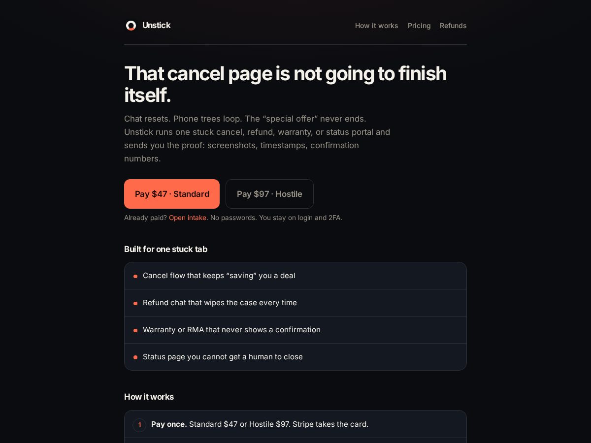 Landing-page snapshot of unstick.help
