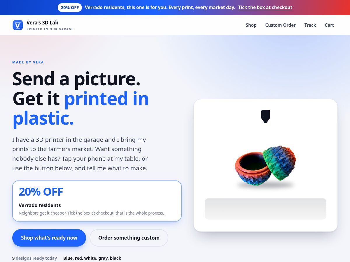 Landing-page snapshot of veras3dlab.com