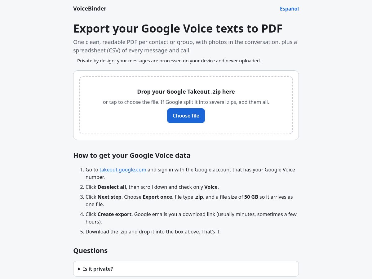 Landing-page snapshot of voicebinder.com