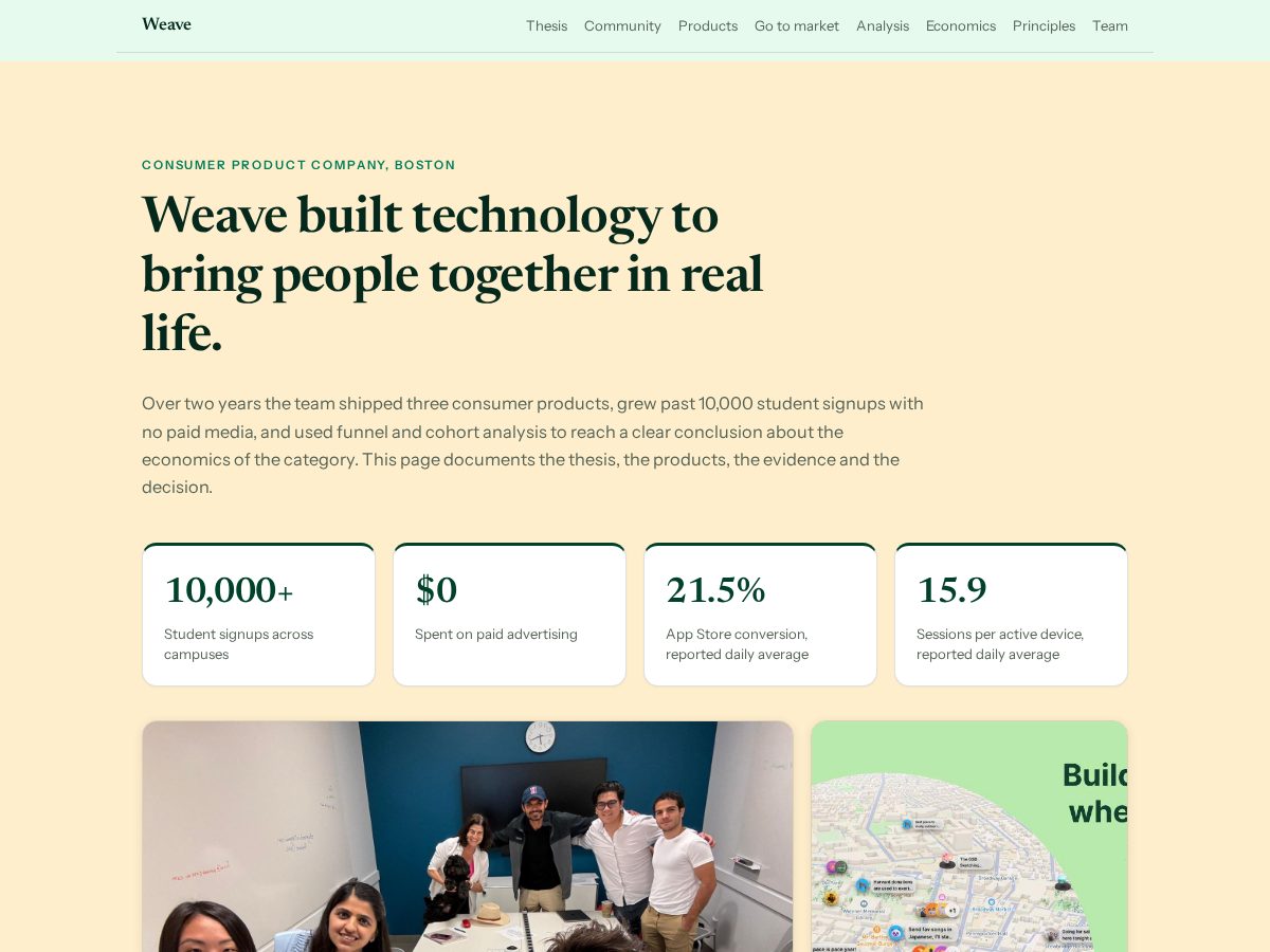 Landing-page snapshot of weavecommunity.app