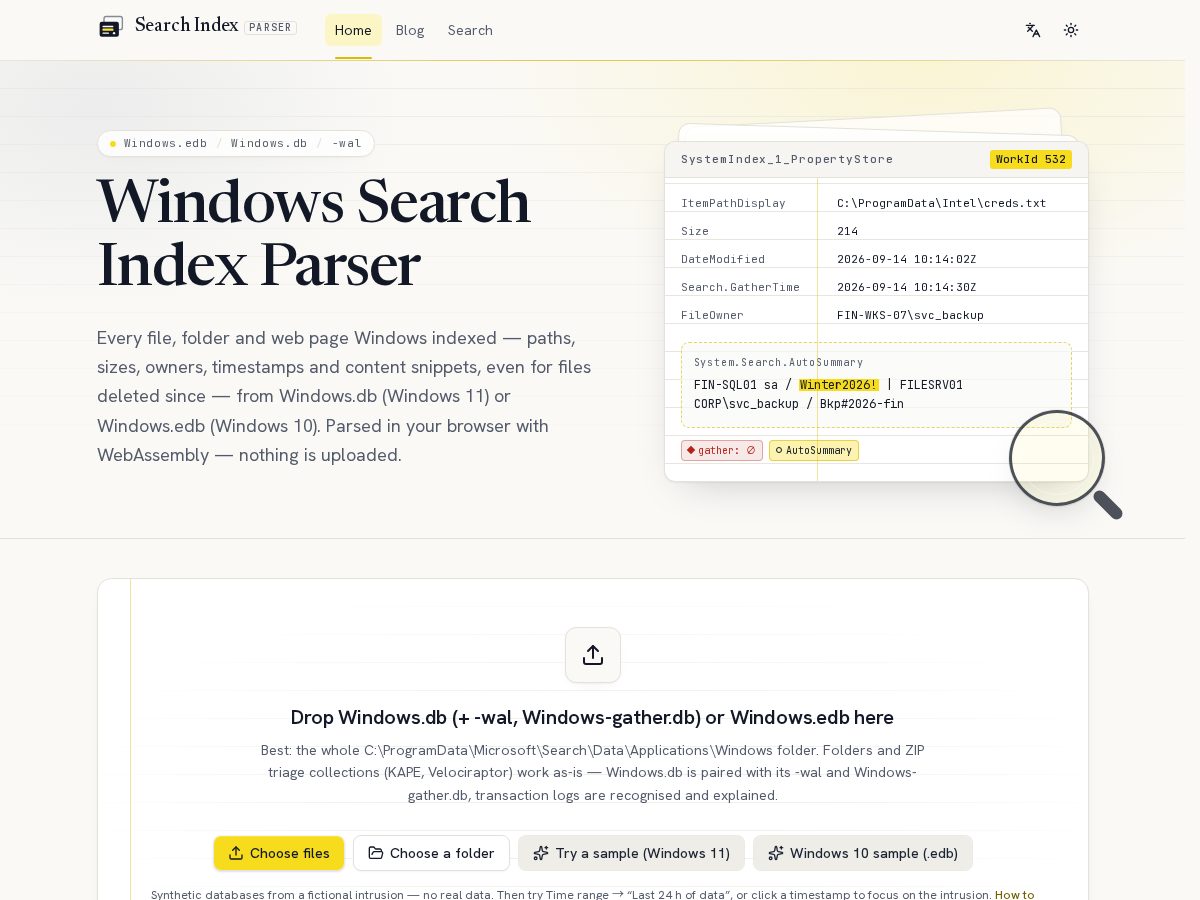 Landing-page snapshot of windowssearchparser.com