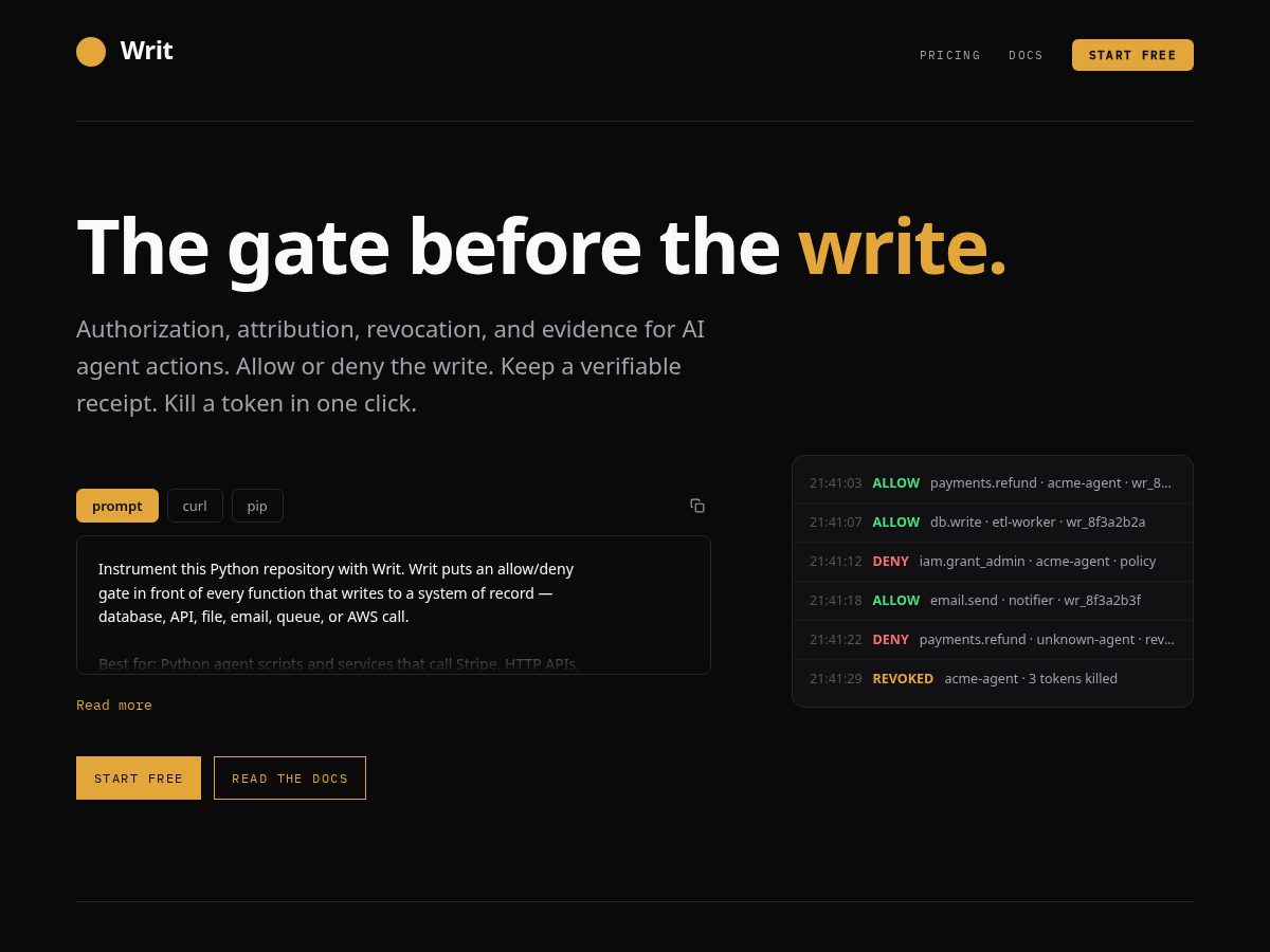 Landing-page snapshot of withwrit.com